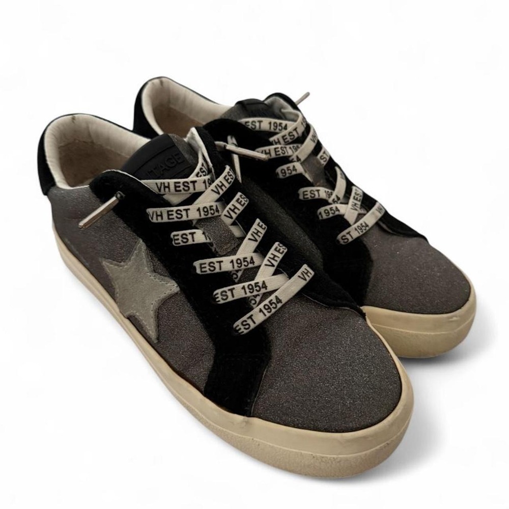 Vintage Havana Gadol Dark Grey Glitter Star Sneakers Womens 7.5 Black Suede